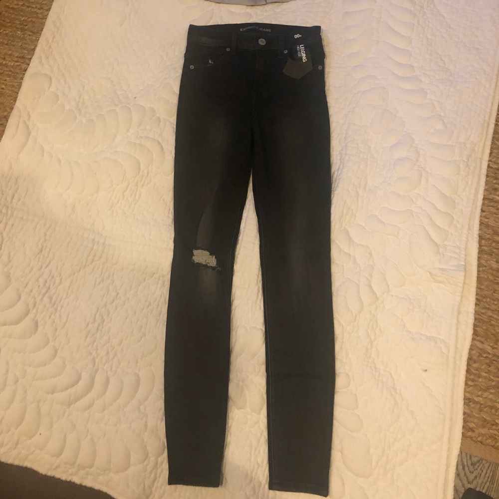 Express high rise skinny jeans black/grey